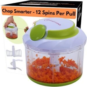 Brieftons QuickPull Manual Food Chopper: Large 4-Cup Powerful Hand Pull Chopper/Mincer/Mixer Blender to Chop Onion, Garlic, Vegetables, Fruits, Herbs for Salsa, Salad, Pesto, Puree, Indian Cooking