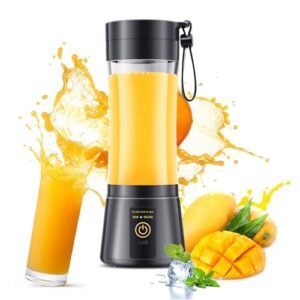 Portable Small Travel Blender for Smoothies & Shakes - 380Ml Cordless Personal Size, Quick Mixing Mini Juicer with 6 Stainless Steel Blades Traveling Cup, Suit for Office/Picnic/Sports