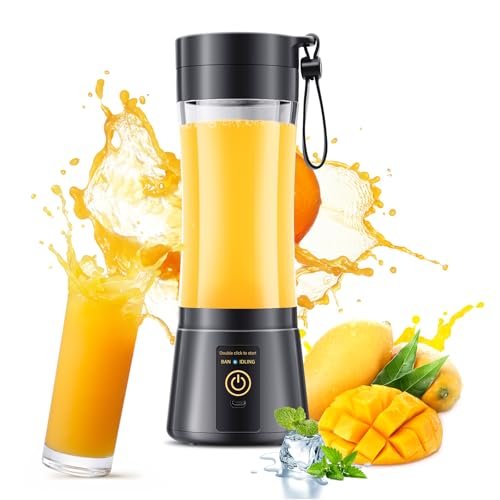 Portable Small Travel Blender for Smoothies & Shakes - 380Ml Cordless Personal Size, Quick Mixing Mini Juicer with 6 Stainless Steel Blades Traveling Cup, Suit for Office/Picnic/Sports