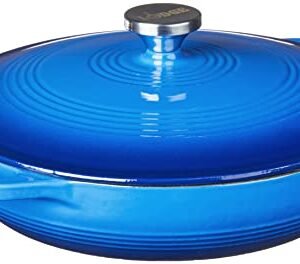 Lodge 3.6 Quart Enameled Cast Iron Oval Casserole With Lid – Dual Handles – Oven Safe up to 500° F or on Stovetop - Use to Marinate, Cook, Bake, Refrigerate and Serve – Caribbean Blue