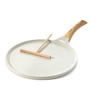 SENSARTE Nonstick Crepe Pan with Spreader, 12-Inch Natural Ceramic Coating Dosa Pan Pancake Flat Skillet Tawa Griddle with Stay-Cool Handle, Induction Compatible (White)