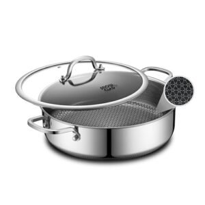 SNOWCLAD Saute Pan,Hybrid Non Stick 5 Quart Everyday pan,Chicken Fryer, PFOA Free Cookware,12 inch Deep Frying Pans with Lid,Dishwasher and Oven Safe,Works on Induction,Ceramic and Gas Cooktops