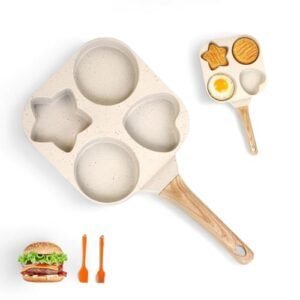 SJDHAHC Nonstick 4 Cup Divided Grill Skillet 7.5 Inch Healthy Granite Egg Frying Pan with Anti Scald Handle Ideal for Cooking Eggs Pancakes Bacon Perfect for Breakfast with 2 Oil Brushes