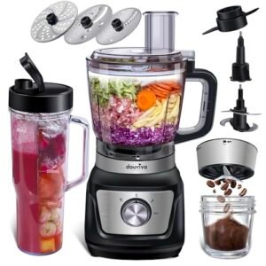 Food Processor Blender Combo, 3-1 Countertop Blender with 8cup Processor Bowl, Grinder,24oz To-Go Lid Cup, 1000W Blenders for Kitchen with Smoothies/Shakes/Mixing/Shredding/Slicing/Chop cheese/Dough