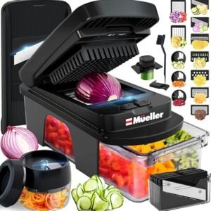 Mueller ULTIMATE 12 Blade Vegetable Chopper, Mandoline Slicer and Spiralizer, Dicer, Grater, Kitchen Essentials & Accessories, Black
