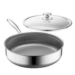 ZEROPAN Frying Pans Nonstick with Lid,Hybrid Nonstick 5-Quart Deep Sauté Pan, Stay-Cool Handle,12 Inch Deep Frying Pan Dishwasher-Friendly, Oven-Safe Up to 500°F, Compatible with All Cooktops