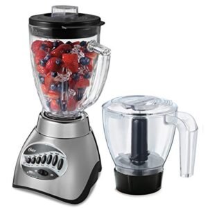 Oster Classic Series 16-Speed Blender with Food Chopper & 5-Cup Glass Jar, Countertop Kitchen Blender, Brushed Nickel
