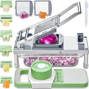 All-in-1 Vegetable Chopper with 8 Blades - Mandoline Slicer-Pro Food Chopper with Container - Veggie Salad Onion Chopper - Potato Dicer French Fry Cutter - Cheese Grater - Stainless Steel material