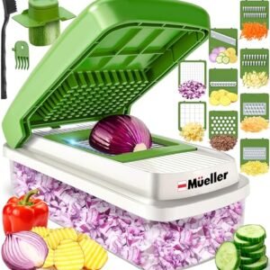 Mueller Vegetable Chopper 9 Blade, Mandoline Slicer, Food Veggie Chopper, Cheese Grater, Onion Vegetable Cutter with Container, Dicer, Kitchen Gadgets & Essentials, White Sand/Green