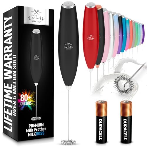 Zulay Kitchen Handheld Milk Frother with Duracell AA Batteries – Ultra Fast Electric Mixer & Foam Maker, Easy-Clean Drink Mixer for Coffee & More