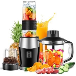 Goelunmy Blender and Food Processor Combo, Blender for Shakes and Smoothies, Personal Blender Small Blender, Suitable for Kitchen, Home, 700W Electric Blender with Mixer Grinder/Blender/Chopper