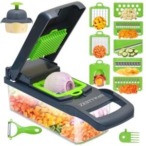 Vegetable Chopper Multifunctional Food Chopper | 16-in-1 Onion Cutter with 7 Blades, Vegetable Slicer and Dicer with Container for Salad, Potato, Carrot, Garlic & Kitchen Use